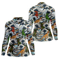 T Rex Surfing Great Wave Golf Polo Shirt, Women's Golf Polo, Golf Shirts For Women