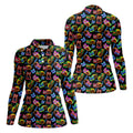 Neon Cats Tropical Vibe Women's Golf Tops, Cute Golf Outfit, Ladies Golf Shirts, Golf Shirt For Women