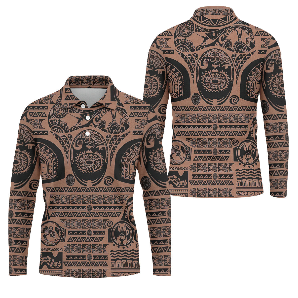 Maori Tattoo Pattern with Traditional Tiki Mask Hawaiian Golf Polo, Golf Tops For Men, Golfing Apparel