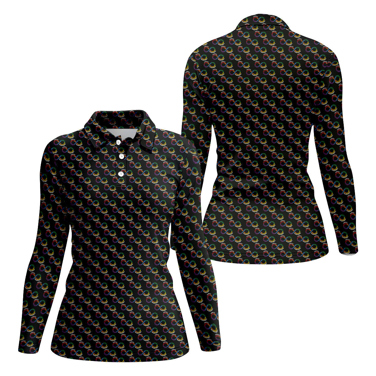 Embrace Neurodiversity Rainbow Infinity Symbol Autism Awareness Black Golf Shirt, Women's Golf Tops