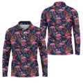 Dark Tropical Pink Flamingo Pattern Golf Shirt, Mens Polo Shirts, Hawaiian Golf Shirt, Printed Golf Shirts