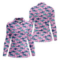 Shark Pattern Hawaiian Golf Shirt, Pink Golf Shirt, Golf Shirt For Women, Golfing Apparel