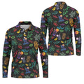 Neon Shark And Cocktail Pattern Hawaiian Golf Shirt, Men's Golf Shirt, Polo Shirts For Men