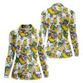 Cartoon Banana Characters on Tropical Island Hawaiian Golf Polo, Golf Tops For Women, Golfing Apparel