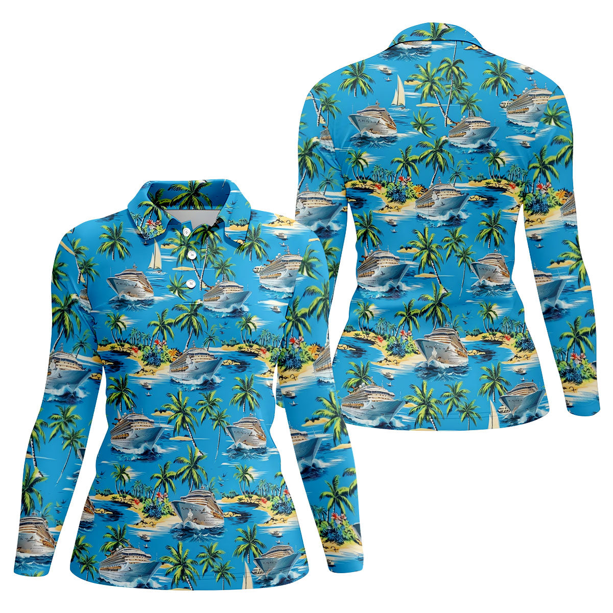 Tropical Cruise Vintage Hawaiian Golf Shirt, Women's Golf Tops, Ladies Golf Shirts