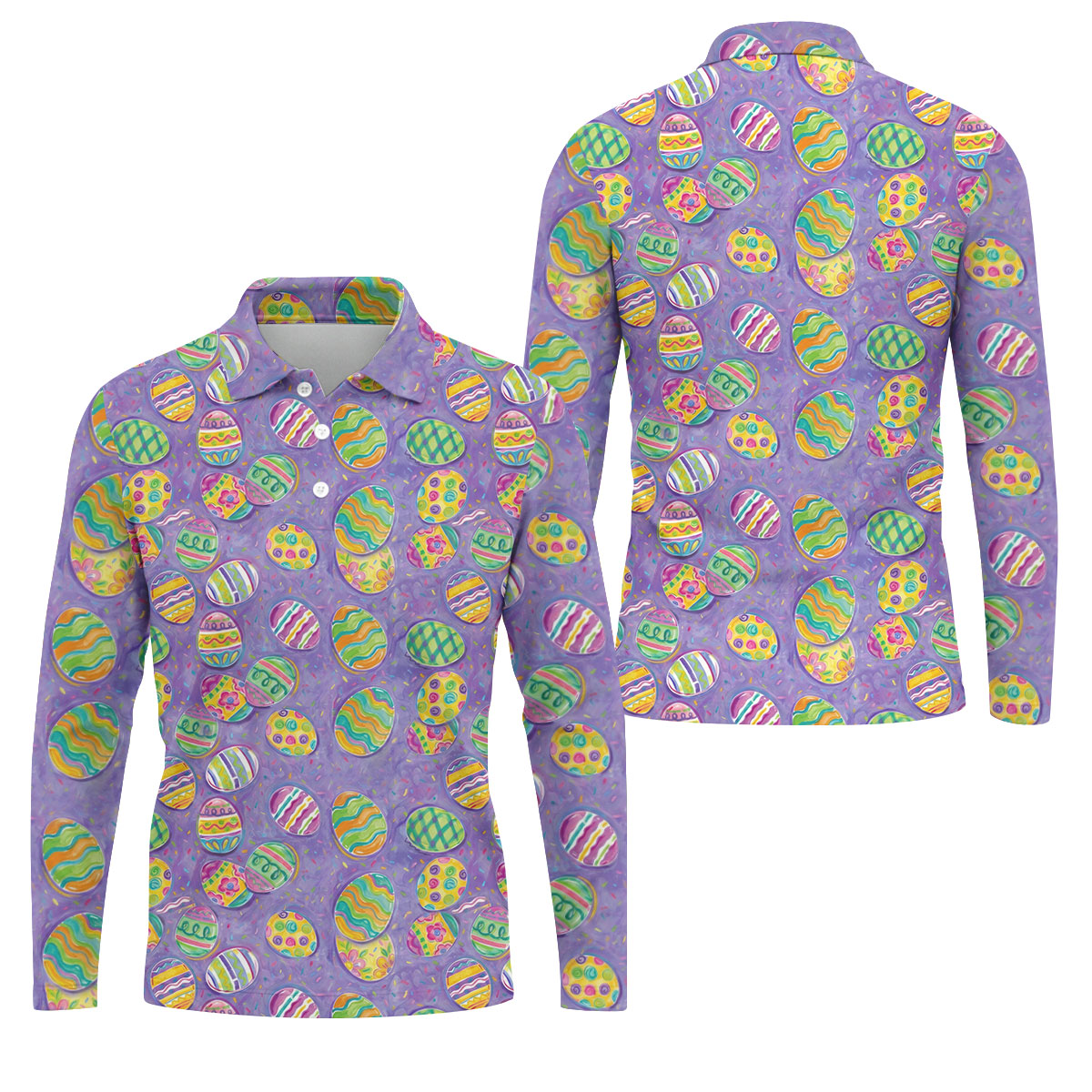 Colorful Painted Easter Eggs Golf Shirts For Men, Cute Golf Outfit, Polo Shirts For Men