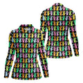 Colorful Easter Bunny Black Golf Shirt, Cute Golf Outfit, Women's Golf Tops, Ladies Golf Shirts