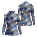 Silver Marble Golf Shirt, Futuristic Holographic Wave Pattern, Golf Shirt For Women