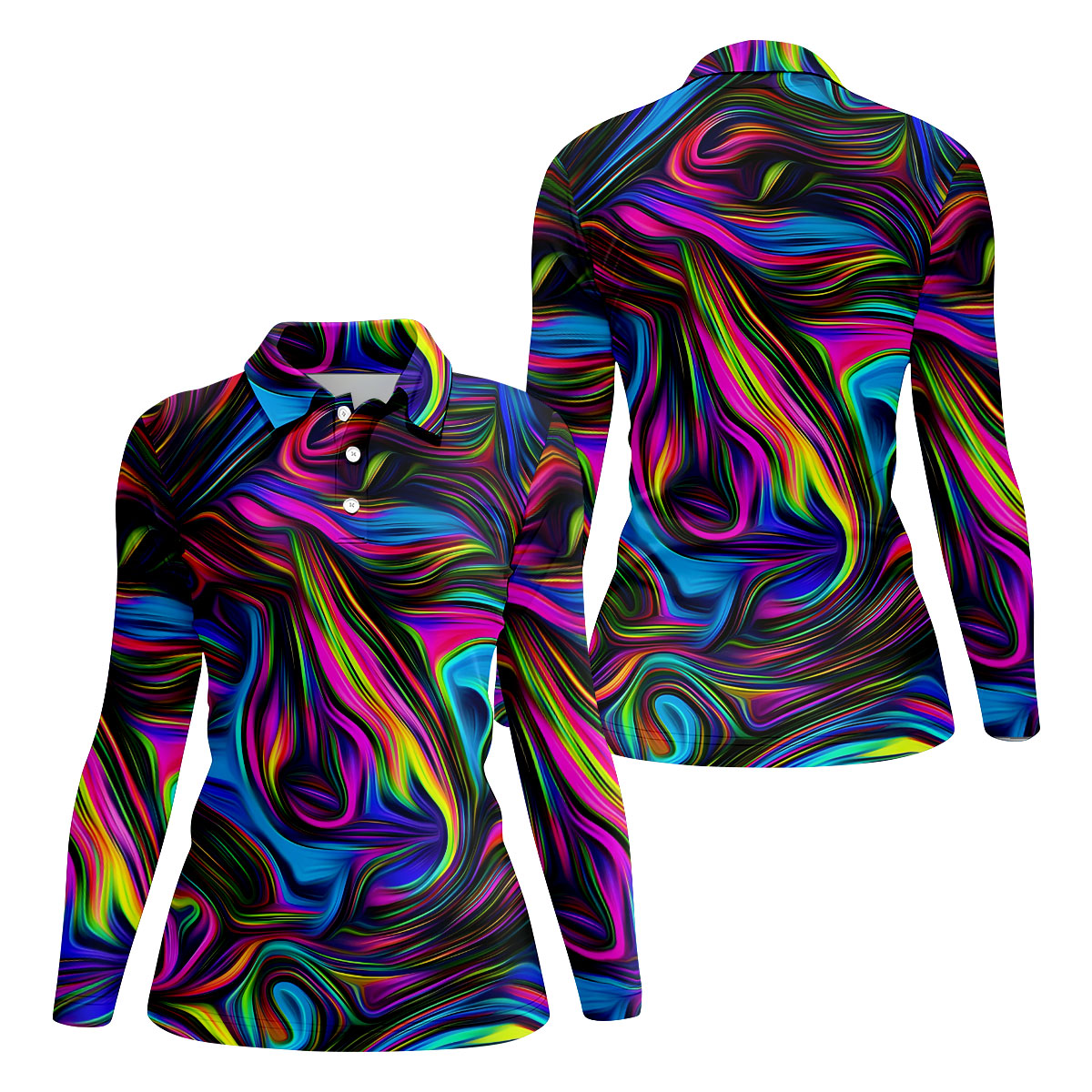Neon Abstract Swirl Hawaiian Golf Shirt, Women's Golf Tops, Ladies Golf Shirts