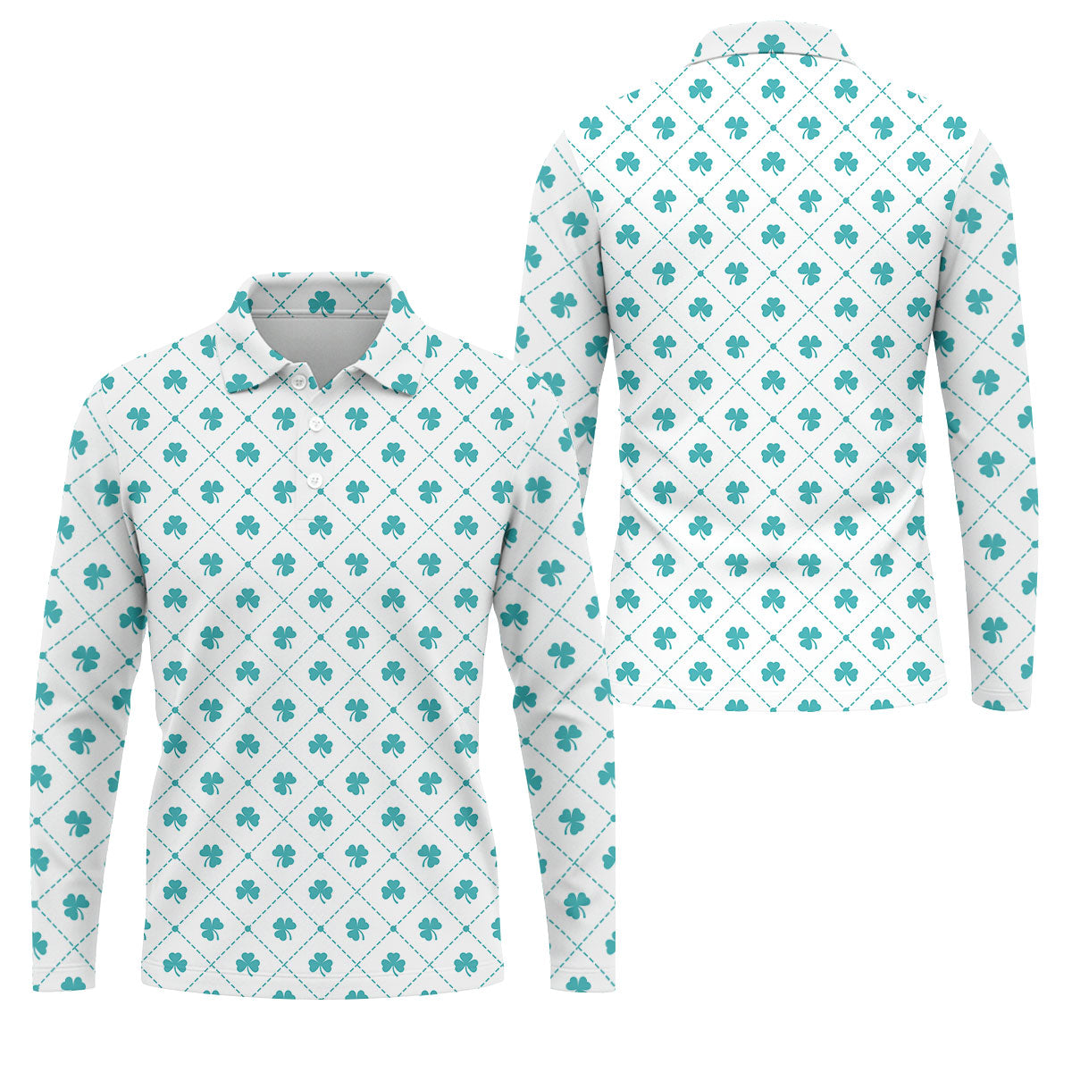 Grid Pattern Shamrock Golf Shirt, St Patrick's Day Golf Tops For Men, Golf Shirts For Men, Polo Shirts For Men