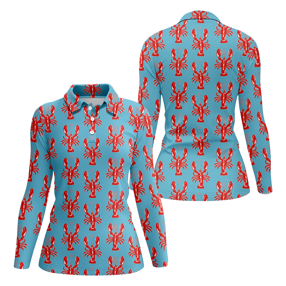 Big Red Lobster Hawaiian Golf Shirt, Retro Golf Shirt, Women's Golf Tops, Ladies Golf Shirts
