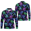 Neon Sea Turtle Ocean Pattern Hawaiian Golf Polo Shirt, Mens Golf Polo, Printed Golf Shirts