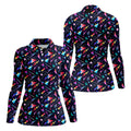 Retro Memphis Geometric Pattern Golf Polo Shirt, Women's Golf Tops, Golf Polo For Women