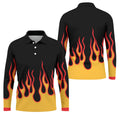 Retro Flame Fire Pattern Design Hawaiian Golf Shirt, Golf Shirts For Men, Polo Shirts For Men