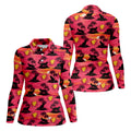 Tropical Cat Sunset Pattern Hawaiian Golf Polo, Golf Tops For Women, Golfing Apparel