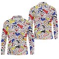Funny Colorful Adult Doodle Pattern Polo Shirt, Mens Golf Polo, Golf Shirts For Men