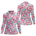 Cute Pink Flamingo Pattern Golf Polo Shirt, Womens Golf Polo, Golf Shirts For Women