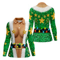 Green Santa Gold Stars Christmas Golf Shirt, Ladies Golf Shirt, Women’s Golf Apparel