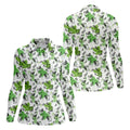 Green Cocktail Splash Pattern Golf Shirt, Ladies Golf Top, Hawaiian Golf Shirt, Women’s Golf Apparel