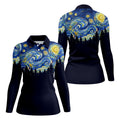 Van Gogh Inspired Starry Night Forest Hawaiian Golf Polo, Golf Tops For Women, Golfing Apparel