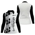 Golf Skeleton Splatter Effect Argyle Pattern Women's Golf Tops, Ladies Golf Shirts