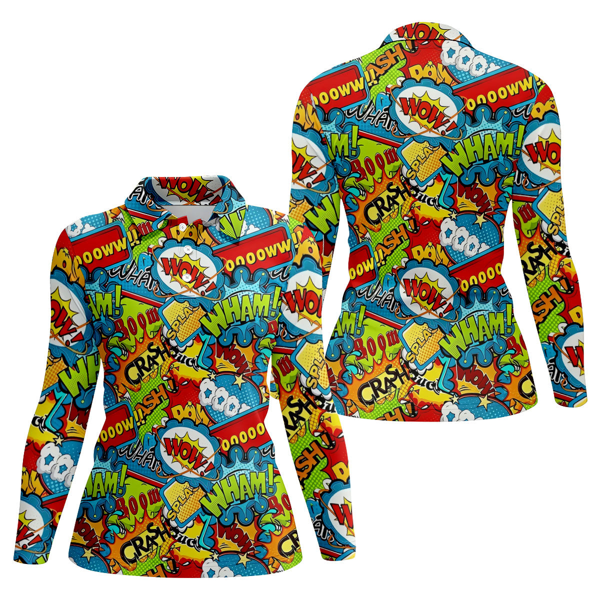 Funny Comic Pop Art Hawaiian Golf Shirt, Ladies Golf Tops, Golf Shirts For Women