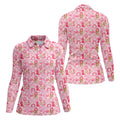 Let's Go Girl Pink Checkered Western Cowgirl Women's Golf Tops, Ladies Golf Polos, Golf Shirt For Women