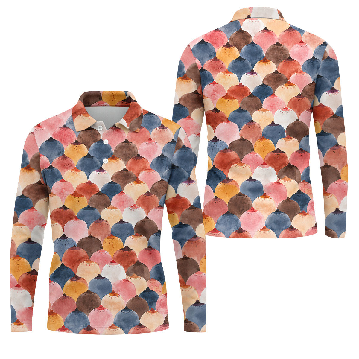 Colorful Watercolor Shell Pattern Golf Shirt, Golf Shirts For Men, Men's Golf Shirt, Polo Shirts For Men