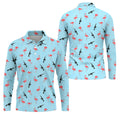 Light Blue Flamingo Pattern Golf Polo Shirt, Men's Golf Shirt, Golf Polo Shirts For Men