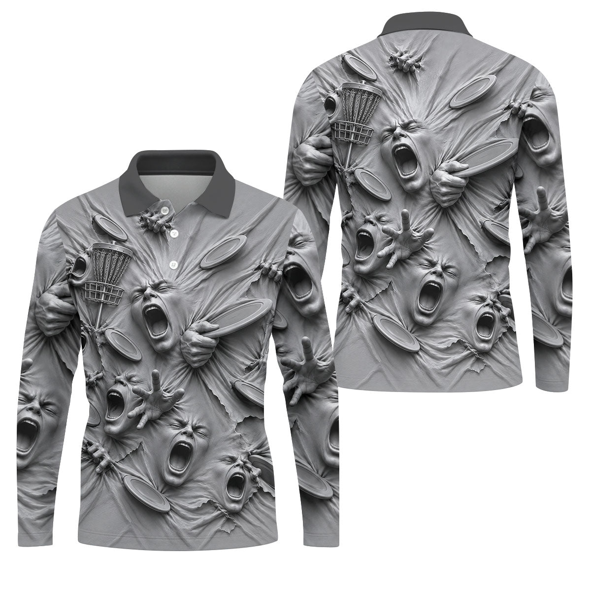 Screaming Faces Disc Golf Polo Shirt, Disc Golf Shirts For Men, Disc Golf Apparel