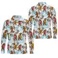 Bigfoot With Flamingo Float And Guitar Tropical Pattern Hawaiian Golf Polo, Golf Gift For Men, Golfing Apparel