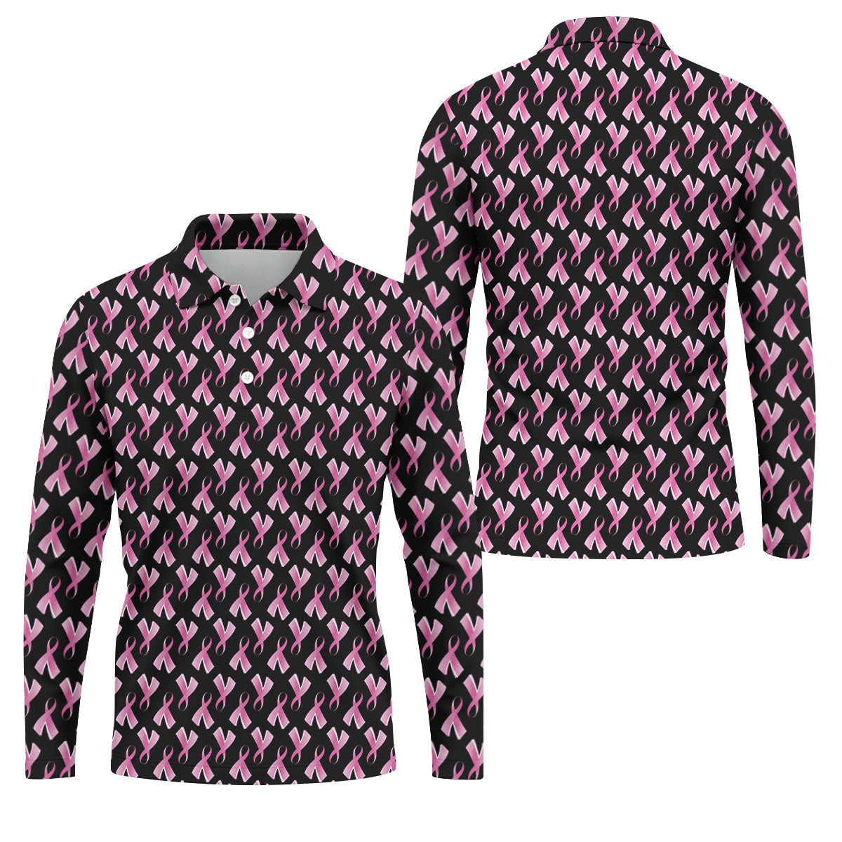 Pink Ribbon Pattern Breast Cancer Polo Shirt, Men's Golf Shirt, Mens Golf Apparel