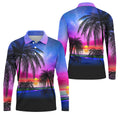 Palm Tree Beach Sunset Golf Shirt, Mens Golf Polo, Printed Golf Shirts, Golf Apparel For Men