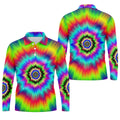 Rainbow Tie Dye Golf Shirt, Psychedelic Spiral Burst Pattern, Golf Shirt For Men