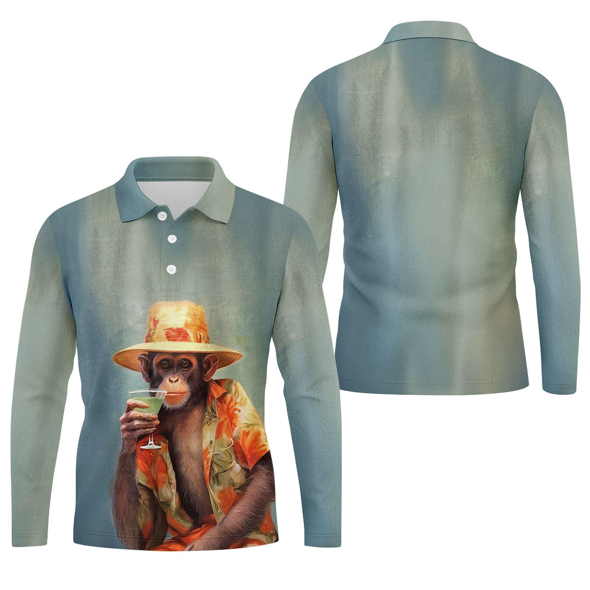 Tropical Monkey Mist Blue Hawaiian Golf Shirt, Men's Golf Shirt, Polo Shirts For Men