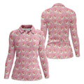 Pink Xmas Tree Santa Claus Pattern Christmas Golf Shirt, Women's Golf Tops, Golf Gift For Ladies