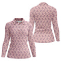 Pink T-Rex Dinosaur Golfer Pattern Golf Polo Shirt, Golf Tops For Women, Ladies Golf Top