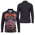 Funny Monkey Face Closeup Print Hawaiian Golf Polo, Golf Tops For Men, Golfing Apparel