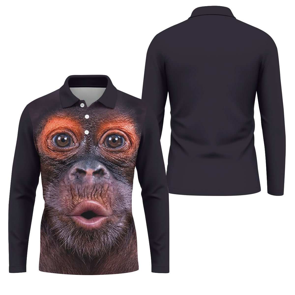 Funny Monkey Face Closeup Print Hawaiian Golf Polo, Golf Tops For Men, Golfing Apparel