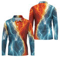 Lightning Fire And Ice Split Golf Polo Shirt, Golf Shirts For Men, Mens Golf Polo
