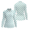 Grid Pattern Shamrock Golf Shirt, St Patrick's Day Women's Golf Tops, Ladies Golf Polos, Golf Shirt For Women