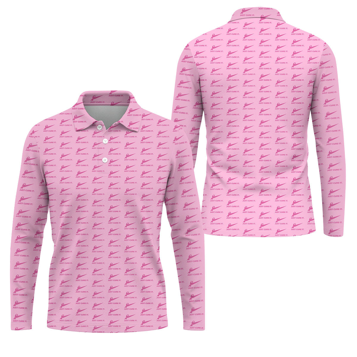 Just Cure It Pink Ribbon Breast Cancer Golf Shirt, Mens Golf Polo, Printed Golf Shirts