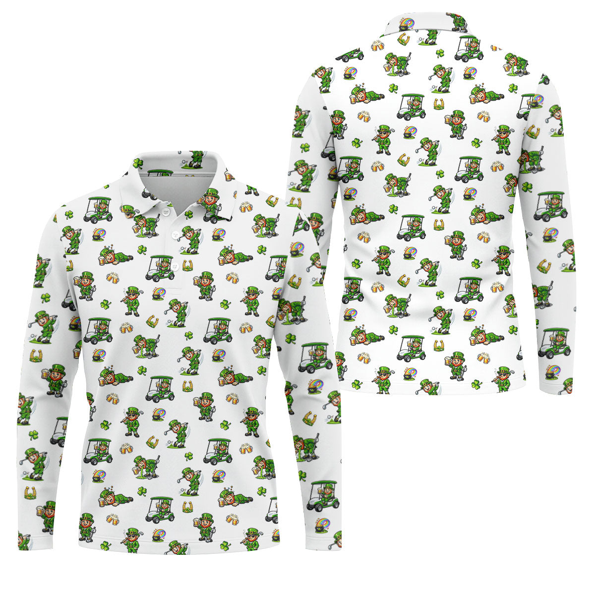 St Patrick's Day Leprechaun Golf And Beer Golf Pose Shamrock Golf Shirt, Golf Shirts For Men