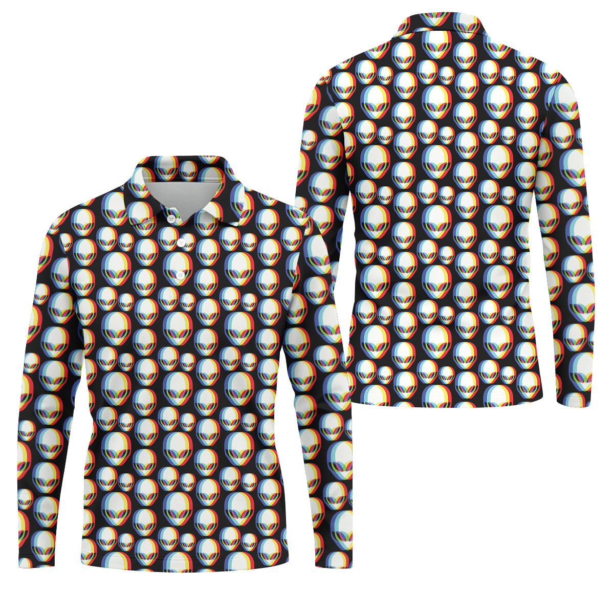 Retro Alien Head Pattern Golf Shirt, Men’s Golf Shirt, Golf Polo Shirts For Men