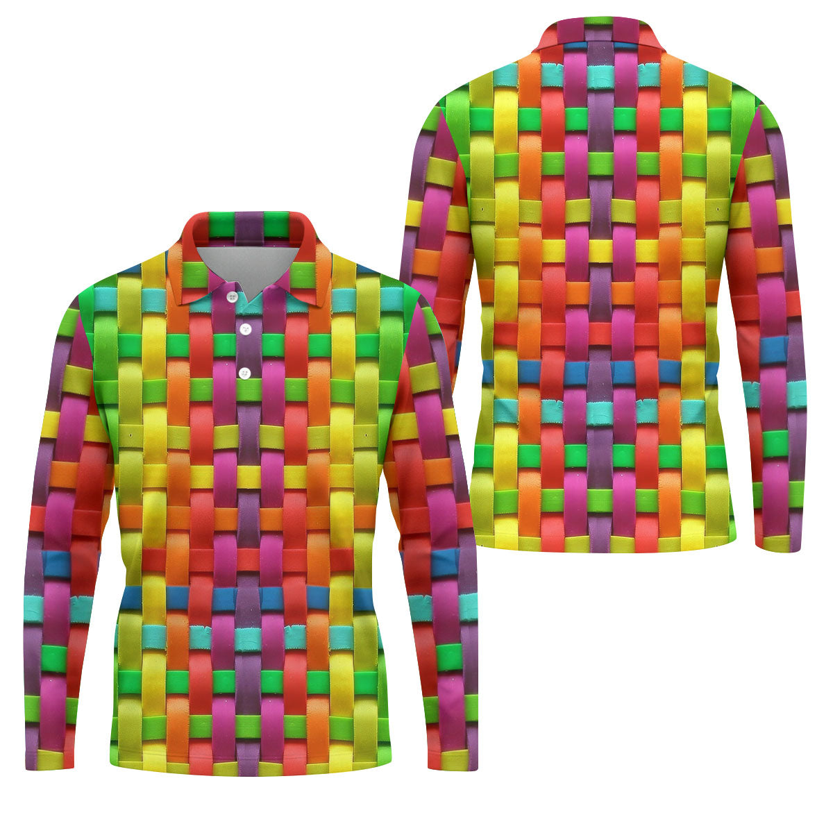 Colorful Interlaced Ribbon Pattern Hawaiian Golf Polo, Golf Tops For Men, Golfing Apparel