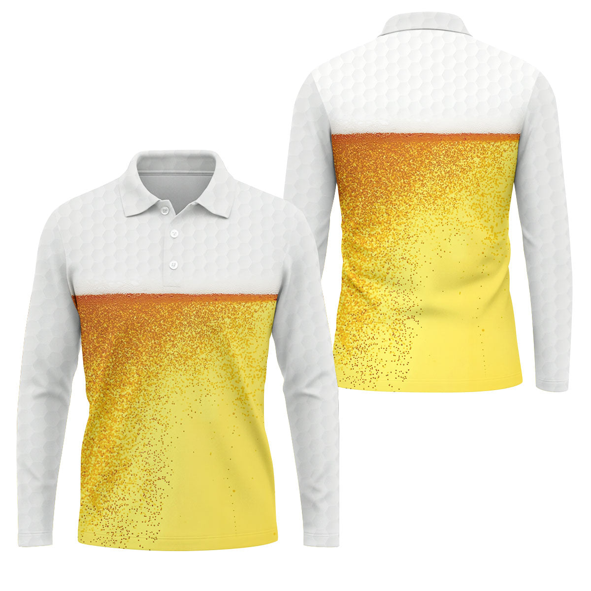 Cold Beer Print Men's Golf Polo Shirt, Beer Glass Pattern Design, Golf Shirts For Men