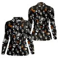 Halloween Pumpkin Skeleton Pattern Golf Polo Shirt, Golf Shirts For Women, Ladies Golf Tops