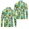 Tropical Pineapple Skull Pattern Golf Shirt, Mens Golf Shirts, Hawaiian Golf Shirt, Golf Apparel For Men