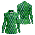 Lucky Four Leaf Clover Golf Ball Pattern Argyle Pattern St Patrick's Day Golf Shirt, Women's Golf Tops