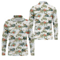 Tropical Coastal Alligator and Hibiscus Pattern Hawaiian Golf Polo, Golf Tops For Men, Golfing Apparel